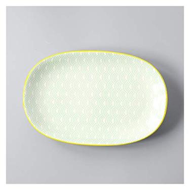 Imagem de Prato de serviço prato de peixe de cerâmica japonesa utensílios de mesa retangular grande prato fundo para casa prato de salada criativo e pratos de peixe cozido no vapor (cor: K)