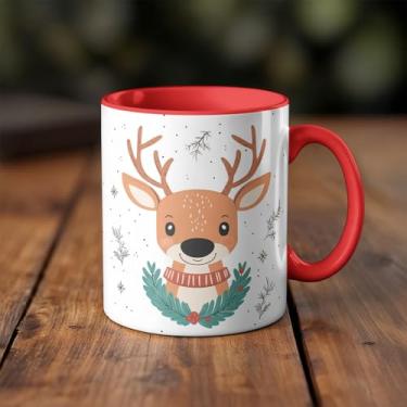 Imagem de Caneca xicara porcelana rena Natal 25EI (vermelho)