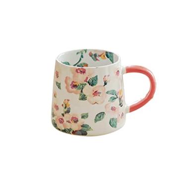 Imagem de GRFIT Caneca de cerâmica flor caneca criativa romance copo de leite retro copo de café americano grande calibre pintado à mão caneca de café (cor: latão)