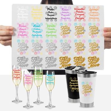 Imagem de Cartela Adesivo Réveillon Cores Véspera Feliz Ano Novo DTF UV - Gravia