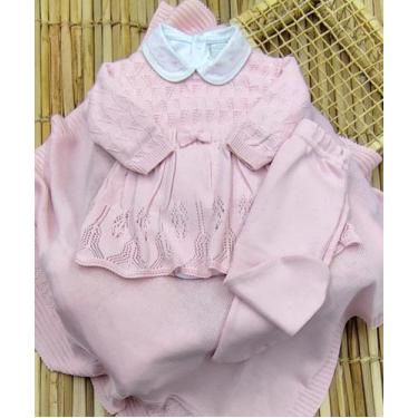 Imagem de Kit Saída de Maternidade em Tricô Vestido Lacinho Bebê Menina - Samy B