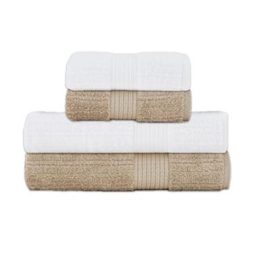 Imagem de Toalha de Banho e Rosto Buddemeyer Luxo Fio Penteado 4 Peças Premium Alta Absorção Cor:Branco 1011 e Bege T. 1534