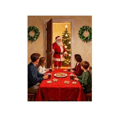 Imagem de Quadros em tela Natal-Jantar em família-Pintura parede para decoração sala de estar 60x80cm Sem Moldura
