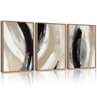 Imagem de KUVIOKE Arte de parede emoldurada abstrata preta neutra minimalista grafite pastel decoração de parede ilustração moderna pintura artística para quarto sala de jantar 30,5 x 40,6 cm (moldura natural)