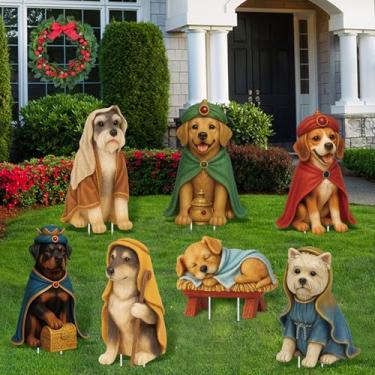 Imagem de Kathfly Pacote com 7 placas de presépio de cachorro com estacas conjunto de presépio para Natal, jardim, decoração de casa