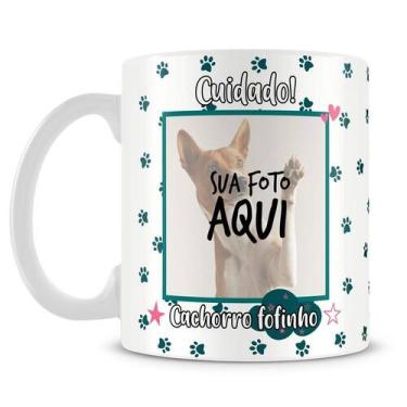 Imagem de Caneca Personalizada Cuidado! Cachorro Fofinho com Foto - 325ml - Amo 