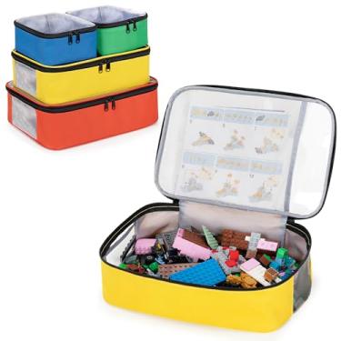 Imagem de Rexmica Bolsa organizadora de 4 peças, estojo organizador de viagem para blocos de construção, bonecas, artesanato, azulejos magnéticos de construção, blocos de armazenamento de brinquedos com parte