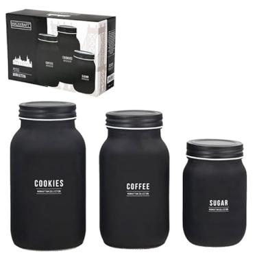 Imagem de Kit Potes Herméticos Vidro Coleção Manhattan Decorativo Preto Fosco Café Açúcar Cookies Premium Cantinho Café Boa Capacidade Armazenamento
