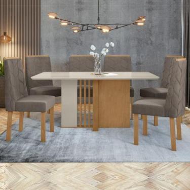 Imagem de Conjunto Sala de Jantar 6 Lugares Retangular Tampo Vidro/MDF Mesa e Ca