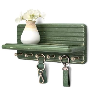 Imagem de Rebee Vision Suporte de parede de madeira de pinho para decoração de casa – Porta-chaves decorativo para parede com 6 ganchos e prateleira flutuante – Organizador rústico para decoração de quarto