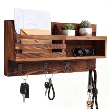 Imagem de Porta-chaves e correio para parede, organizador de correspondência, suporte de parede com prateleira, decoração de entrada de fazenda para organizar bolsas A4, carteira, coleira de cachorro, óculos de