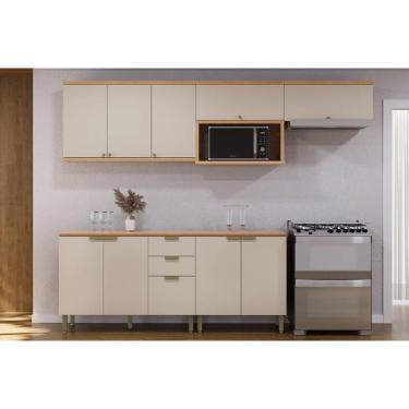 Imagem de Cozinha Modulada Completa Selene 5 Peças (3aéreos+2balcões) Cp17 Jequitiba-off White Fosco - Linea Brasil
