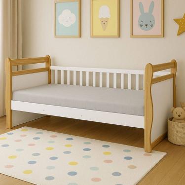 Imagem de Cama Infantil Maria 100% Mdf Branco Brilho/Amêndoa - Móveis Peroba