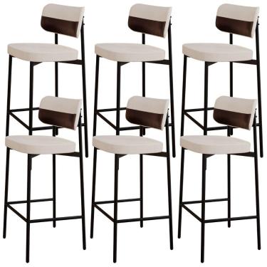 Imagem de Kit 06 Banquetas Alta Bar Cozinha Sala De Jantar Aço Preto Kaira C01 Linho Palha Courino Café - Lyam Decor