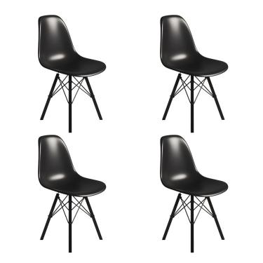 Imagem de Conjunto 4 Cadeiras Eames Tubo Ferro Preto Assento Preto