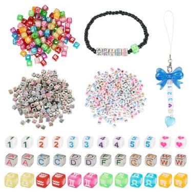 Imagem de 700 peças de contas acrílicas de cubo de letras constelação número quadrado espaçador contas para fazer joias faça você mesmo pulseiras de amizade chaveiros colares