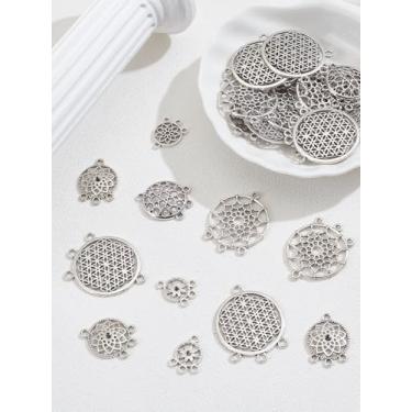 Imagem de 36 peças de elos de componentes de lustre de liga de estilo tibetano, teia tecida e flor de chacra e elos redondos planos, pingentes de prata antigos para artesanato faça você mesmo, 18 ~ 38 x 13 ~