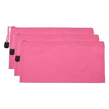 Imagem de Sacos de arquivo com zíper à prova d'água, pacote com 3 porta-documentos A6, bolsa de lápis para escritório, rosa