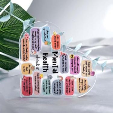 Imagem de Decoração de saúde mental decorações de coração para quarto, acessórios de mesa de escritório - presentes motivacionais para mulheres e homens, filha filho, melhor amiga - placa de afirmação positiva