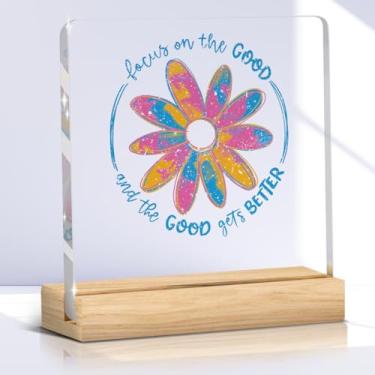 Imagem de Presentes inspiradores de saúde mental para mulheres placa de acrílico floral decoração de cubículo, presentes positivos motivacionais para casa para mulheres amigas