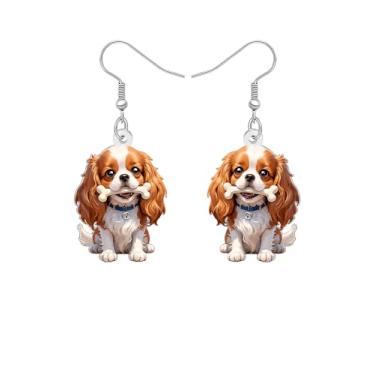 Imagem de Brincos pendentes de acrílico Cavalier King Charles Spaniel para mulheres, anime, joias para cães, amantes de animais de estimação, Medium, Acrílico, Sem pedra preciosa