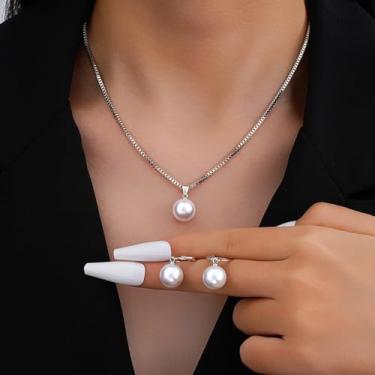 Imagem de Conjunto de brincos de colar de pérolas douradas para mulheres, casamento, dama de honra, bijuteria, presente