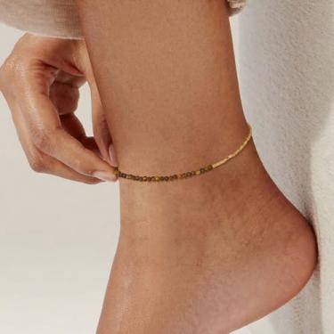 Imagem de Tornozeleiras femininas douradas ajustáveis ônix preto olho de tigre contas quadradas joias modernas acessório moderno 5 x 5 mm