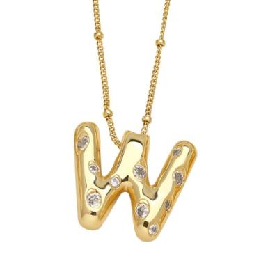 Imagem de Conjunto de bolhas de letras A-Z banhado a prata com diamantes para mulheres, colar feminino, joia fina, presente para mamãe, 45cm, Cobre, Sem Pedra Preciosa