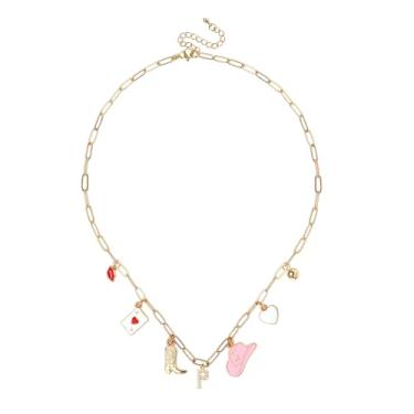 Imagem de Colar com pingente de letra de vaca ocidental dourado para mulheres, colar com pingente de vaca botas de vaca chapéu moderno clipe de papel corrente colar joia presente (P)