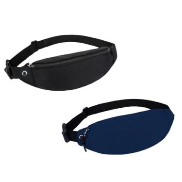 Imagem de Pochete pequena, pacote com 2, bolsa de cintura de nylon impermeável com zíper, mochilas leves para quadril para homens e mulheres (preto + azul marinho)