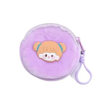 Imagem de Bolsa feminina com desenho animado remendado mini carteira redonda para fone de ouvido linda carteira de dinheiro de pelúcia (G), Roxa, Clássico