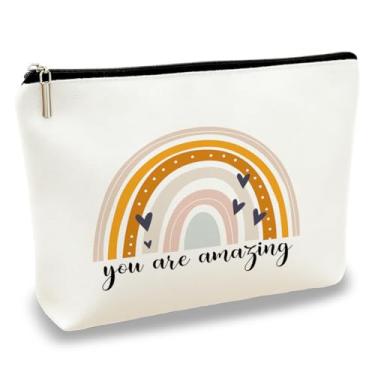 Imagem de Bolsa de maquiagem de lona Positive You Are Amazing Bolsa de cosméticos durável com zíper leve para viagens diárias ou viagens Bolsas de cosméticos para itens essenciais diários Presente significativo