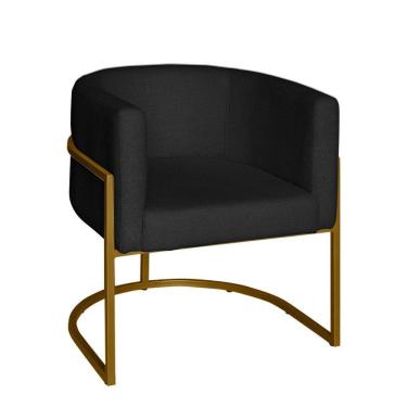 Imagem de Poltrona Base Industrial Dourado Sala De Estar Lety Veludo S05 - D'rossi Cor Preto