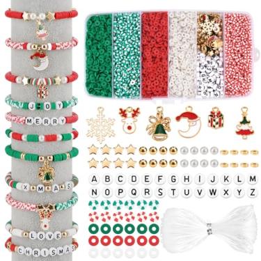 Imagem de Shzbtdo Pulseira de Natal da amizade, kit de fabricação de pulseiras de Natal, 5300 peças de contas de argila de Natal DIY com contas de letras, espaçador dourado, pingentes de Natal para fazer joias