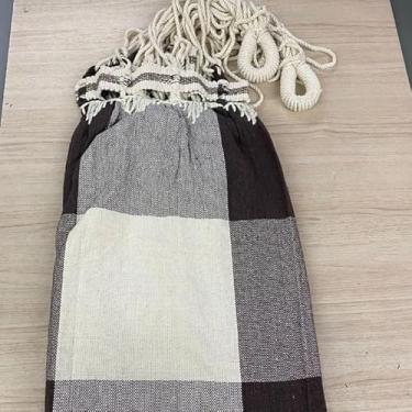 Imagem de Rede de Dormir Casal Algodão Reforçada 3,35 m para Varanda e Jardim(Marrom e Branco Quadriculados)