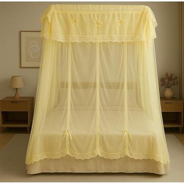 Imagem de Mosquiteiro Casal/Queen Peruano com Armação Luxo – Completo com Estrutura Metálica, Renda Volta ao Mundo, Estilo Palácio, Anti-Mosquito e Decorativo(Amarelo,Queem)