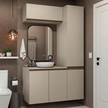 Imagem de Conjunto Gabinete Suspenso Para Banheiro 120cm 5 Portas Nice Madesa 02 Crema