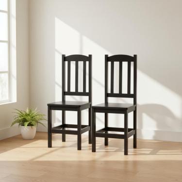 Imagem de Kit 2 Cadeiras Em Madeira Maciça Reforçada Diamante - Preto Sem Estofado