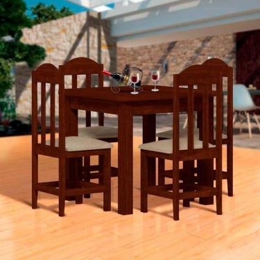 Imagem de Mesa De Jantar 4 Cadeiras Estofadas Madeira Maciça Castanho
