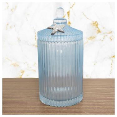 Imagem de Porta Algodão E Cotonete Azul Vidro 22cm