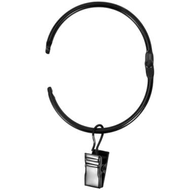 Imagem de 34 anéis de cortina abertos com clipes, clipes de cortina abertos de 3,25 polegadas de diâmetro interno com ganchos para varões de cortina decorativos de até 2,5 cm de diâmetro, ganchos para pendurar