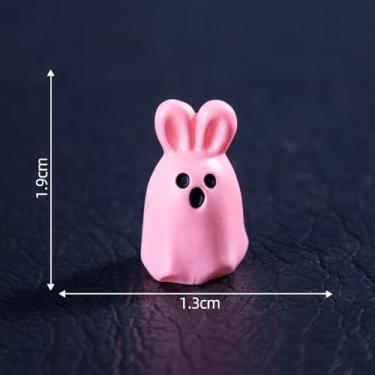 Imagem de 1 miniatura, enfeites de fantasma de Halloween, mini figuras de paisagem para jardins de fadas, terrários, decoração de mesa e festa, coelho rosa