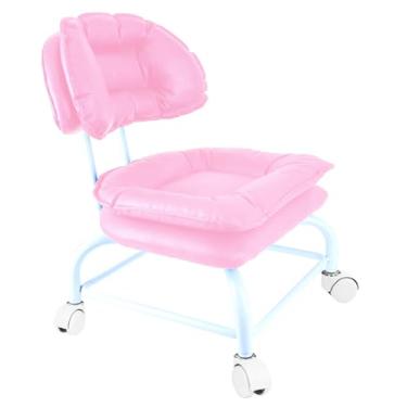 Imagem de IMMER LIEBEN Banqueta de rodinhas assento largo com cadeira de rodas para escritório em casa, garagem, loja, assento de rolo, impermeável, suporte de aço durável, rosa claro