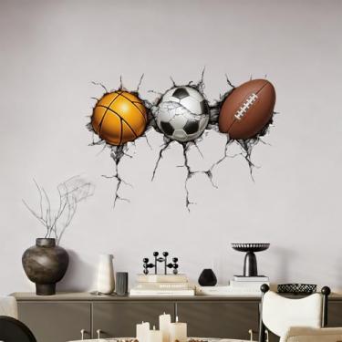 Imagem de Leniutor 1 peça de decalques de parede esportivos de basquete futebol através da parede, decoração atlética para meninos e crianças, futebol beisebol, tênis de mesa, adesivos de parede para quarto de