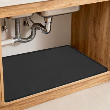 Imagem de Tapete de silicone sob a pia 86 cm x 56 cm, itens essenciais e acessórios de cozinha, forro de prateleira e protetor de armário, organizadores domésticos (preto)