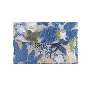 Imagem de Nefokfdus Bolsas femininas com contas de lantejoulas, bolsa de noite floral bordada para festa formal de casamento, Azul, 10.4" x 6.7" x 0.2" inch