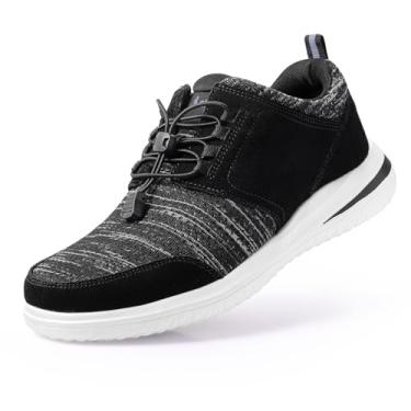 Imagem de Tênis masculino extra largo para caminhar o dia todo, tênis ortopédico com suporte de arco, bico largo para alívio da dor na fascite plantar, Preto, cinza, 13 X-Wide