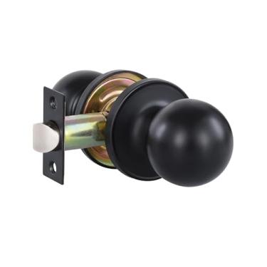 Imagem de Maçanetas de porta sem chave de passagem preta fosca para armário/salão/sala de conferências, fechaduras de porta interiores de bola redonda Lanwandeng