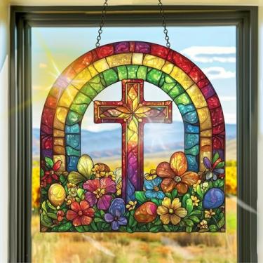 Imagem de Apanhador de sol de acrílico colorido, apanhadores de sol, decoração de janela suspensa com cruz, arco-íris, arte de parede, para quarto, varanda, interior e exterior, jardim, enfeites de Natal