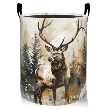Imagem de ainori Cesta de roupa suja de veado, pano Oxford, realista, roupa suja, cesto dobrável para decoração de quarto, estampa de vida selvagem, presente organizador de brinquedos 19,7 x 15,8 polegadas para